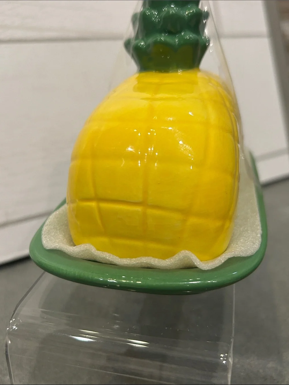 Ceramic Pineapple Butter Dish in Yellow and Green